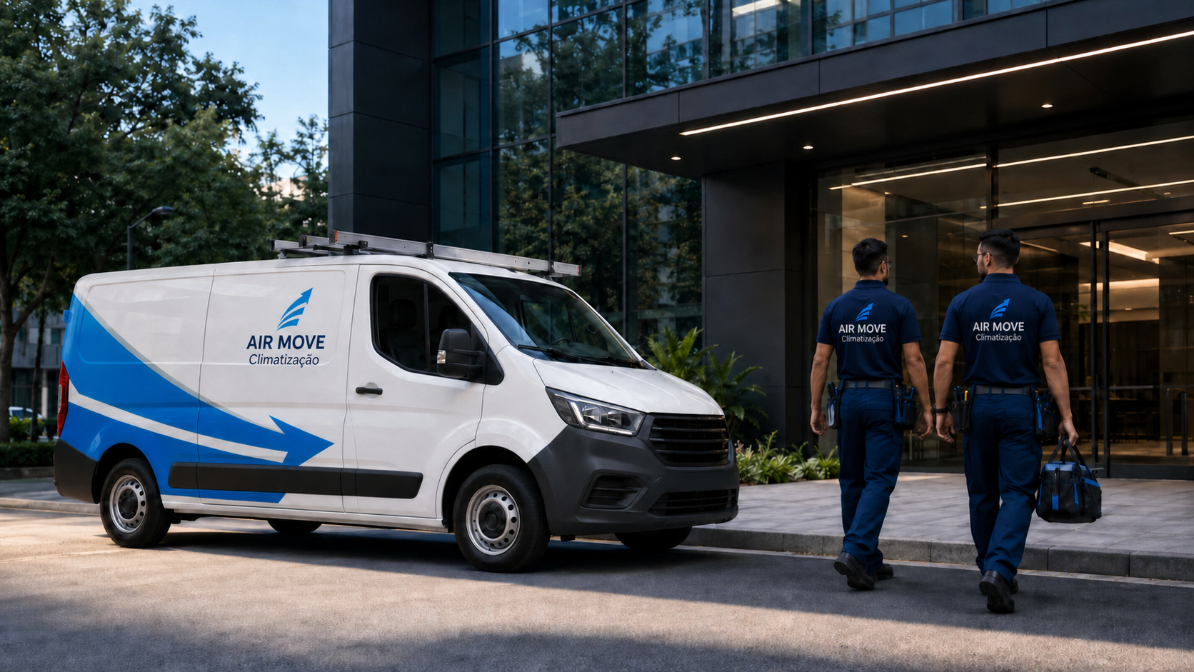 Frota e equipe AIR MOVE Climatização chegando para atendimento corporativo
